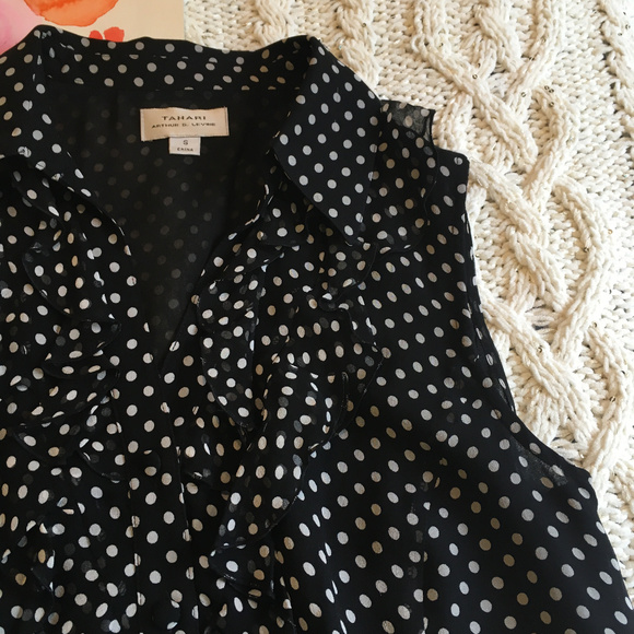 Tahari Polka Dot Ruffle Front Sleeveless Blouse - Picture 5 of 5